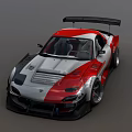 Red And White Modified Sports Car With Large Rear Wing And Aerodynamic Body Kit