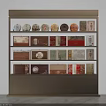 Traditional Tea Sets with Various Decorative Packages on Multi Tiered Display Shelf 3d model