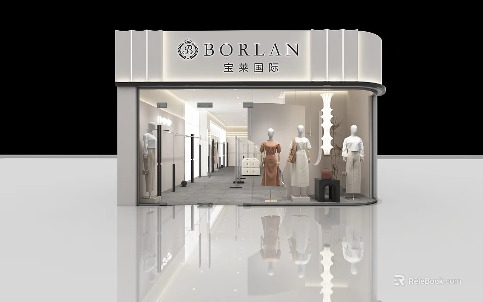 Modern Clothing Store With Window Display Mannequins And Stylish Outfits 3d model 