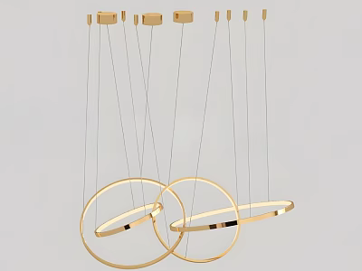 Modern Gold Circular Chandelier with Hanging Cables Double Rings and Minimalist Design 3d model