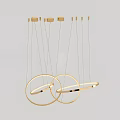 Modern Gold Circular Chandelier with Hanging Cables Double Rings and Minimalist Design