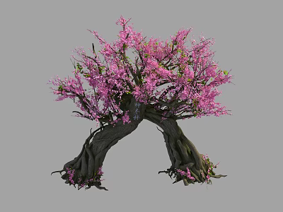 Elegant Tree With Pink Blossoms Curved Trunk And Arch Shaped Roots 3d model