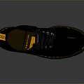 Black Leather Work Boots With Yellow Accents And Brown Rubber Sole For Daily Use