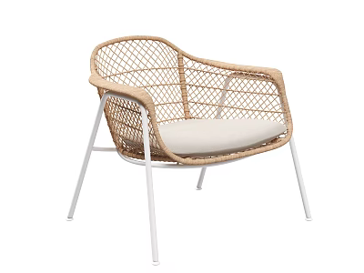 Stylish Rattan Leisure Chair With White Metal Frame And Cushioned Seat 3d model