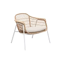 Stylish Rattan Leisure Chair With White Metal Frame And Cushioned Seat