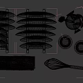 Essential Kitchenware Collection Featuring Plates Glasses Utensils Whisk Napkins And Wooden Holders