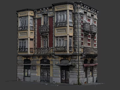 Cartoon Scene Of Vintage Old Building With Multiple Windows Balconies And Colorful Walls 3d model