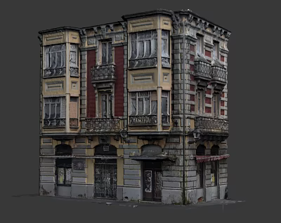 Cartoon Scene Of Vintage Old Building With Multiple Windows Balconies And Colorful Walls 3d model