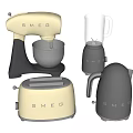 SMEG Kitchen Appliances in Cream and Dark Gray Including Blender Toaster Kettle and Mixer