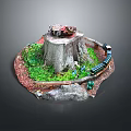 Miniature Model Scene Featuring Tree Stump Grass Track And Mini Train