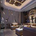 Modern Luxury KTV Lounge Interior With Mural Art Sofa Tables And Wine Bottles