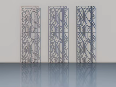 Decorative Laser Cut Screens With Geometric Patterns On Light Wall And Reflective Floor 3d model