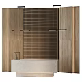 Elegant Modern Front Desk Reception With Stone Counter Wooden Panel And Metal Grid