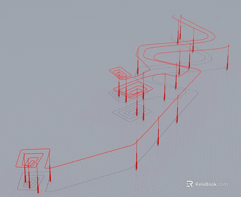 Detailed Swing Door Architectural Design Layout With Red Line Structures 3d model 