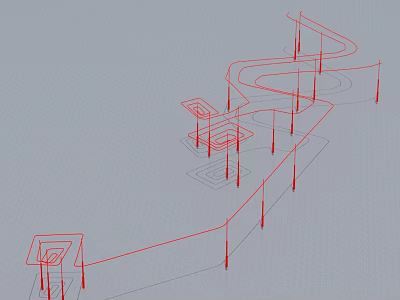 Detailed Swing Door Architectural Design Layout With Red Line Structures 3d model