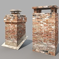 Red brick roof smoke filling roof air vent red brick wall old wall 3d model