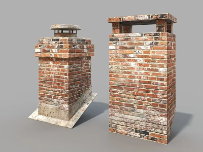 Rustic Red Brick Chimney Wall with Mixed Color Bricks and Top Vent Structure 3d model Rustic Red Brick Chimney Wall with Mixed Color Bricks and Top Vent Structure 3d model