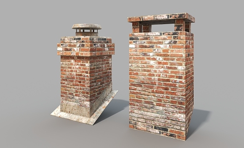 Red brick roof smoke filling roof air vent red brick wall old wall 3d model