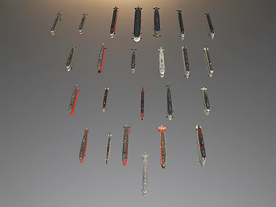Multiple Warship Models of Various Types and Colors Arranged in Circular Formation 3d model