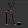 Modern Coffee Brewing Device With Funnel Glass Flask Copper Stand And Coffee Cup