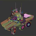 6x6 Wheeled Camouflaged Military Vehicle With Multiple Antennas And Roof Mounted Turret