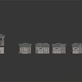 Small Building Models With Blue Roofs And White Walls Arranged On Gray Background For