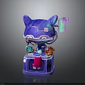 Purple Cat Ear Robot Character With Small Screens Tools Pink Apron And Colorful Accessories