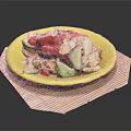 Fresh Healthy Salad With Cucumber Tomato And Vegetables Served On Yellow Plate And Bamboo Mat