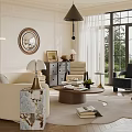 Elegant Modern Living Room Interior With Beige Sofa Round Coffee Table And Decorative Elements