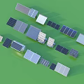 Various Solar Panels With Different Designs And Sizes Arranged On Green Surface 3d model