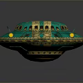 Cosmic UFO Spacecraft Design With Blue Yellow Accents And Circular Windows