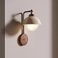 Modern Style Wall Lamp With Wooden Base And White Shade Mounted On Wall