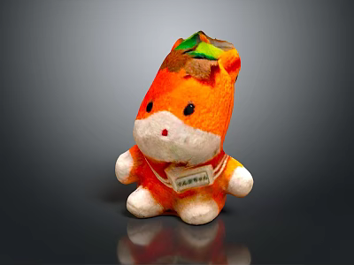 Cute Orange Plush Toy With Green Leaf On Head And White Limbs 3d model