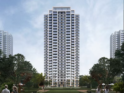 Modern High Rise Livable Residential Building With Lush Trees And Green Areas 3d model