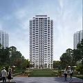 Modern High Rise Livable Residential Building With Lush Trees And Green Areas