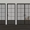 Sleek Modern Hinged Doors With Black Frames And Grid Glass In Bright Interior 3d model