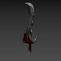 Ornate Weapon With Green Patterns Silver Blade Red Cloth Wrapped Handle And Decorative Design