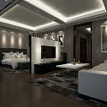 Modern Hotel Guest Room With King Bed Sofa TV And Area Rug Design