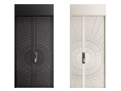Black and White Security Doors With Radial Pattern Design And Modern Door Handle 3d model