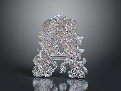Silver Decorative Metal Ornament With Intricate Carved Scroll Patterns And Symmetrical Design 3d model