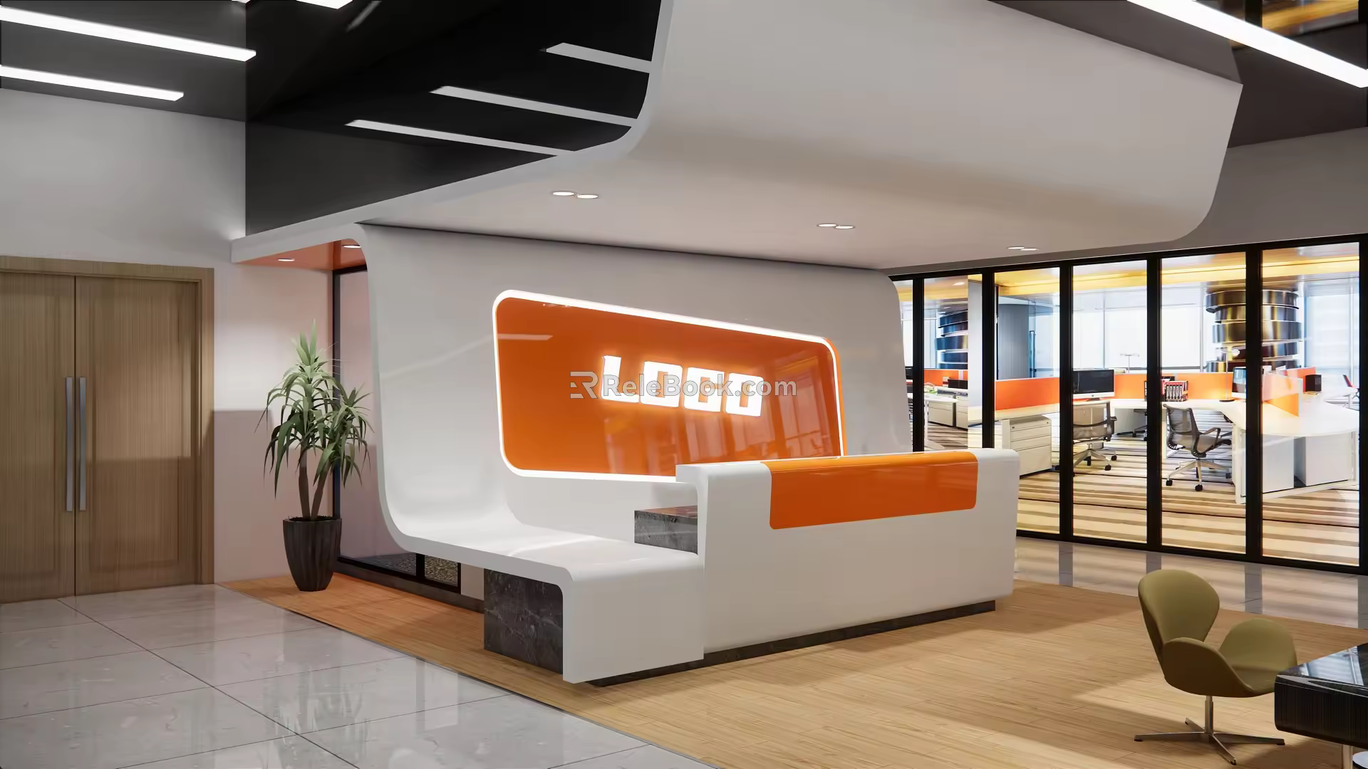 Modern Front Desk Reception Area 3d model