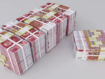 Simulated RMB Notes Bundled Stacked Ornament Decoration Set For Decor 3d model
