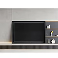 Modern Gray TV Wall Design With Black Screen Shelves And Decorative Items 3d model