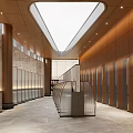 Modern Spacious Public Toilet With Warm Wood Finish And Natural Marble Interior Design
