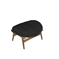 Modern Footstool with Black Padded Seat and Wooden Legs Design