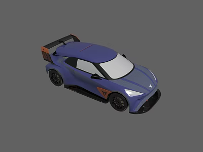 Blue And Gray Sports Car Model With Streamlined Design And Rear Spoiler 3d model