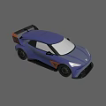 Blue And Gray Sports Car Model With Streamlined Design And Rear Spoiler