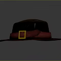 Classic Stylish Dark Hat With Brown Crown Navy Blue Brim Red Band And Gold Buckle