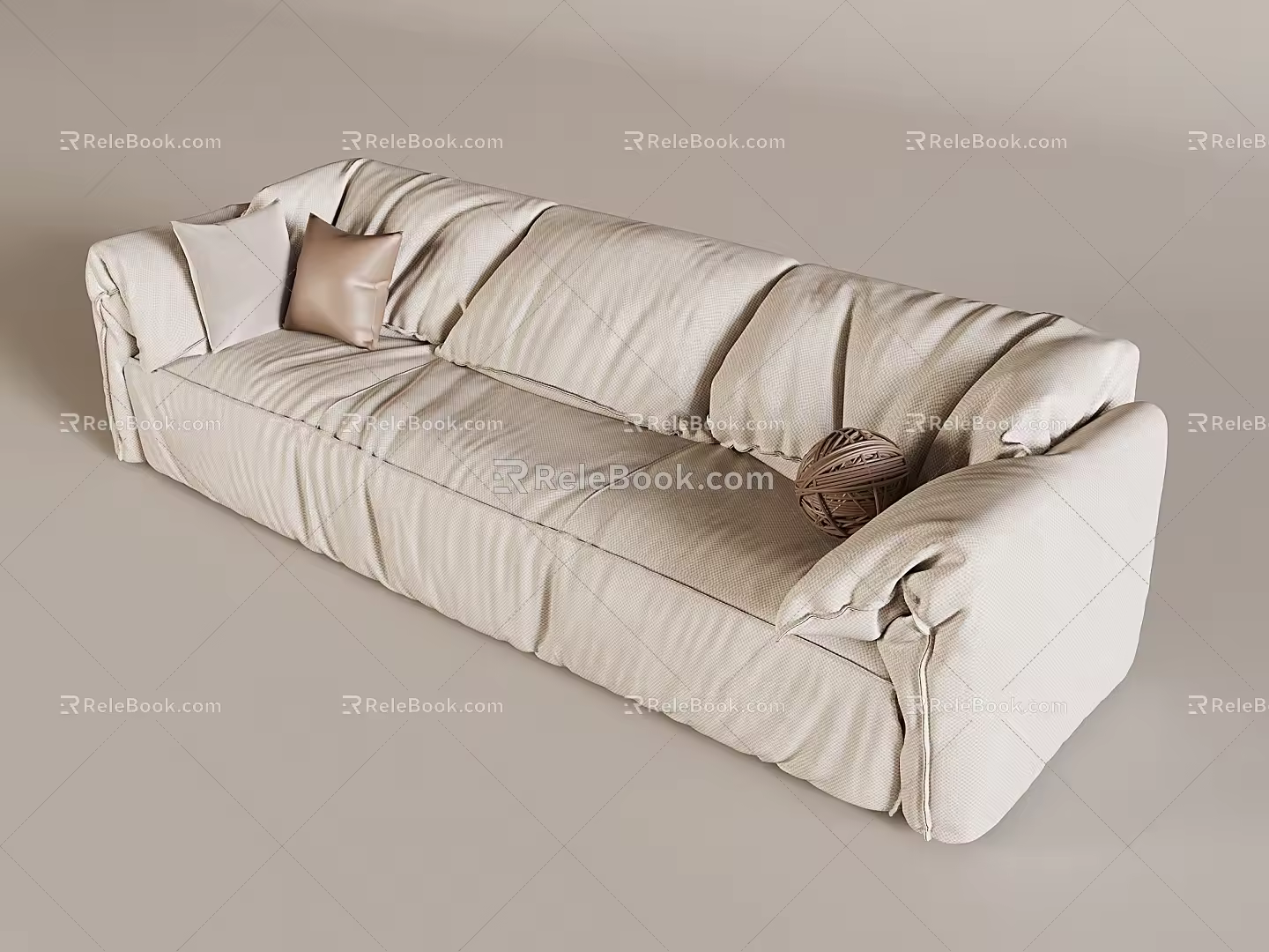 French Cream Double Sofa Fabric Double Sofa Solid Wood Double Sofa 3d model