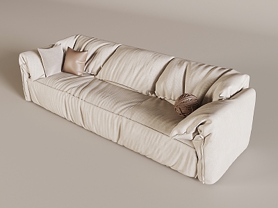 French Cream Double Sofa Fabric Double Sofa Solid Wood Double Sofa 3d model